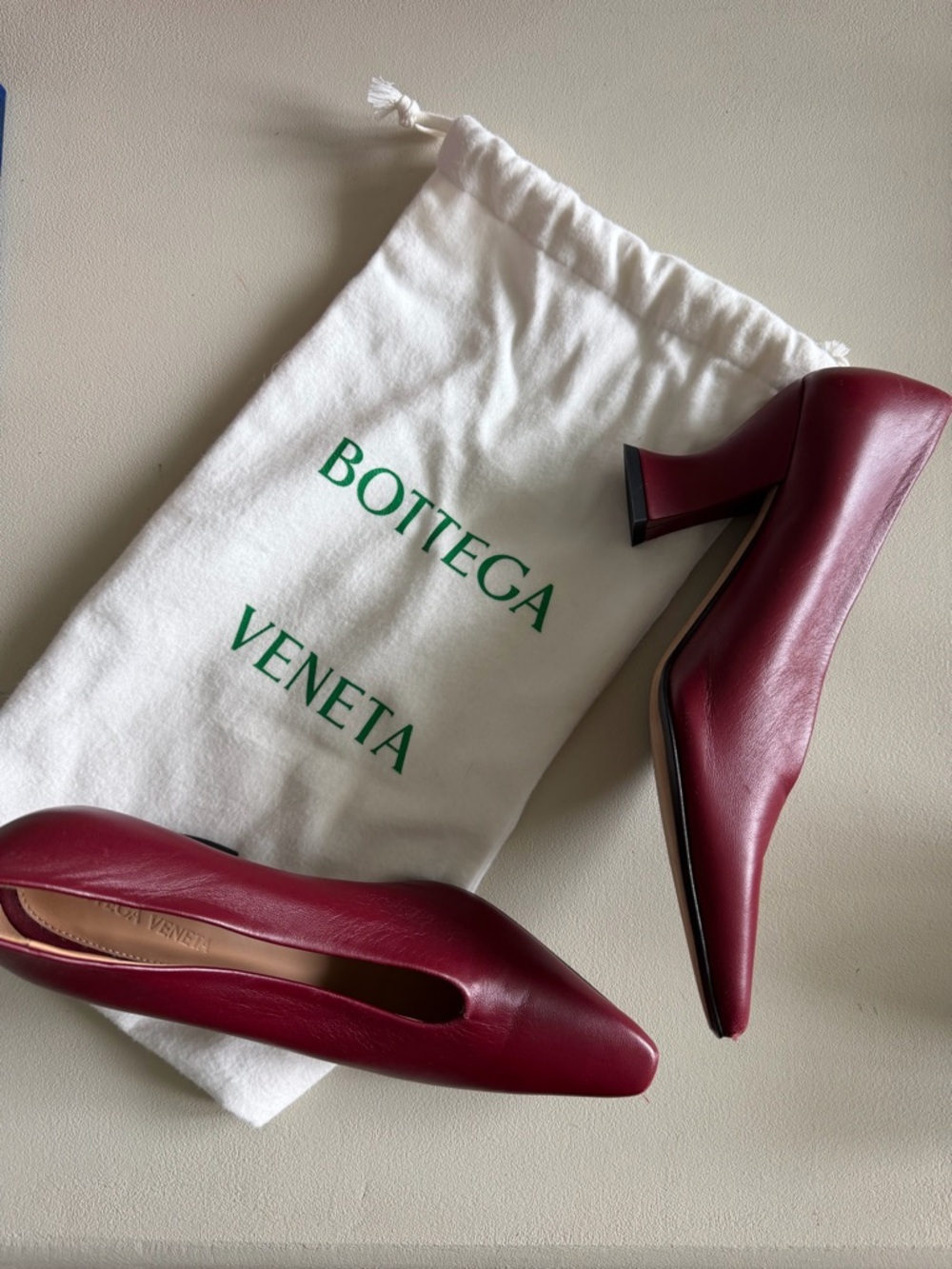 Bottega Veneta Burgundy Leather Pointed-Toe Mid Heels